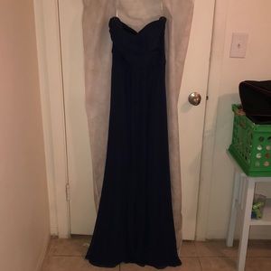 Chiffon Floor Length Strapless Dress, Navy, Size 4